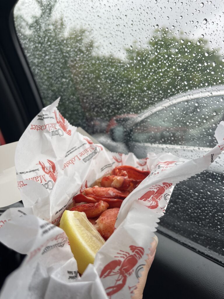 Maine lobster roll food truck Fort Williams Park rainy day