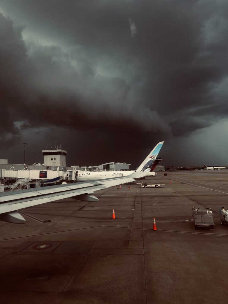 storm clouds flying from Atlanta to Maine